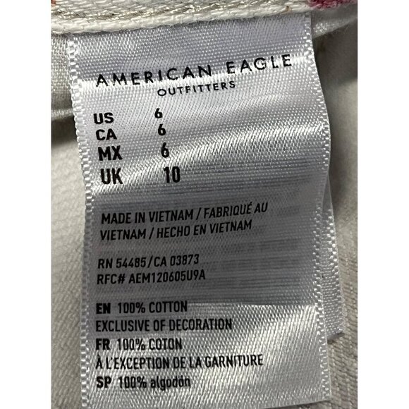 American Eagle Floral Mom Shorts White Pink 6 Cotton Denim Jeans Cuffed Hem EUC - Picture 9 of 10